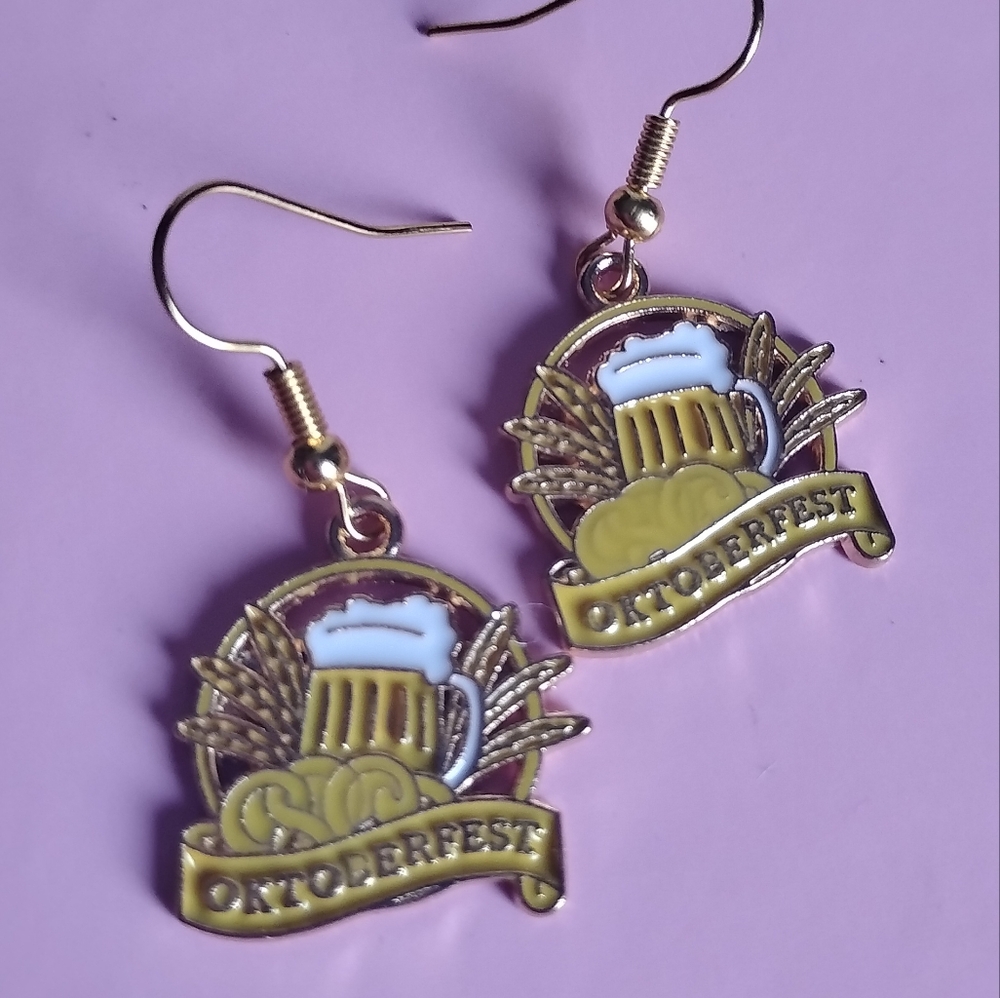 Oktoberfest Beer Pretzels German Earrings 18k Gold Plated Nickel Free Hooks